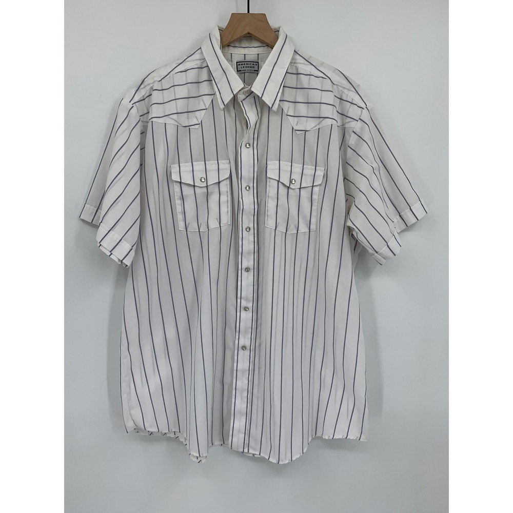 Vintage American Legend Western Shirt Mens XL White Stripe Pearl Snap Made USA